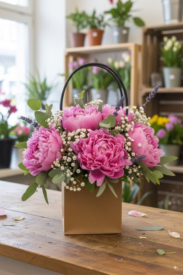 Dekoratif Kraft Çiçek Taşıma Torbası 6 Adet | 16x16 cm Su Geçirmez Model