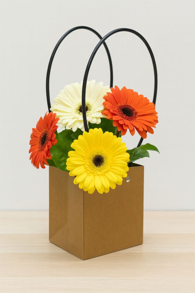 Dekoratif Kraft Çiçek Taşıma Torbası 6 Adet | 16x16 cm Su Geçirmez Model