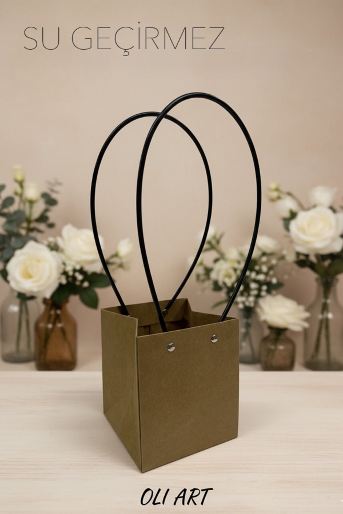 Dekoratif Kraft Çiçek Taşıma Torbası 6 Adet | 16x16 cm Su Geçirmez Model