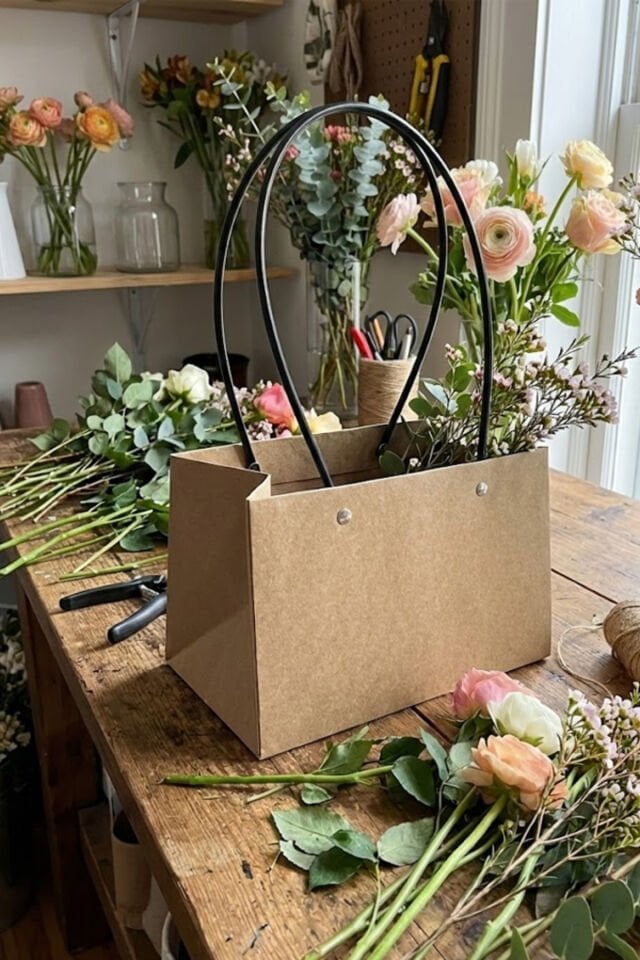 Dekoratif Kraft Çiçek Taşıma Torbası 10 Adet 21x11cm YATAY | Su Geçirmez Model