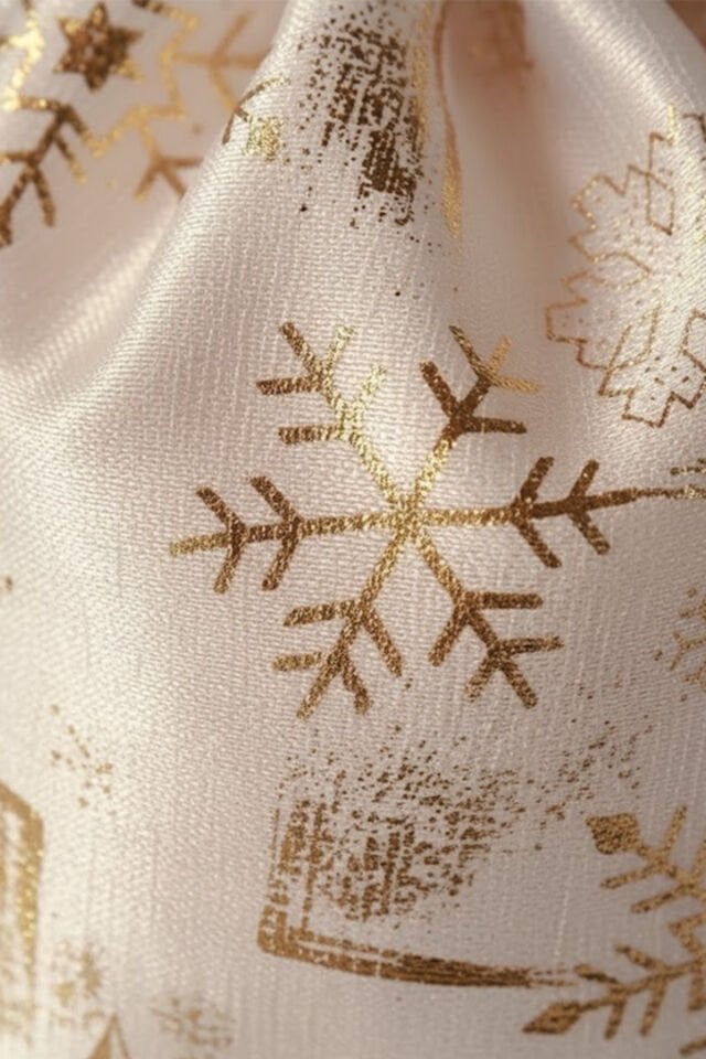 Küyük Boy Beyaz Altın Varaklı Kumaş Hediye Kesesi - 12 ADET - 13x18 cm – Yılbaşı Hediye Torbası