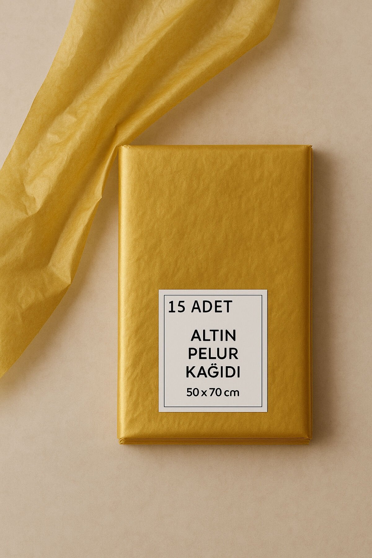 Altın Pelur Kağıdı 50x70cm 15 Adet Hediye Paketleme Paket Kağıdı Kutu Süsleme