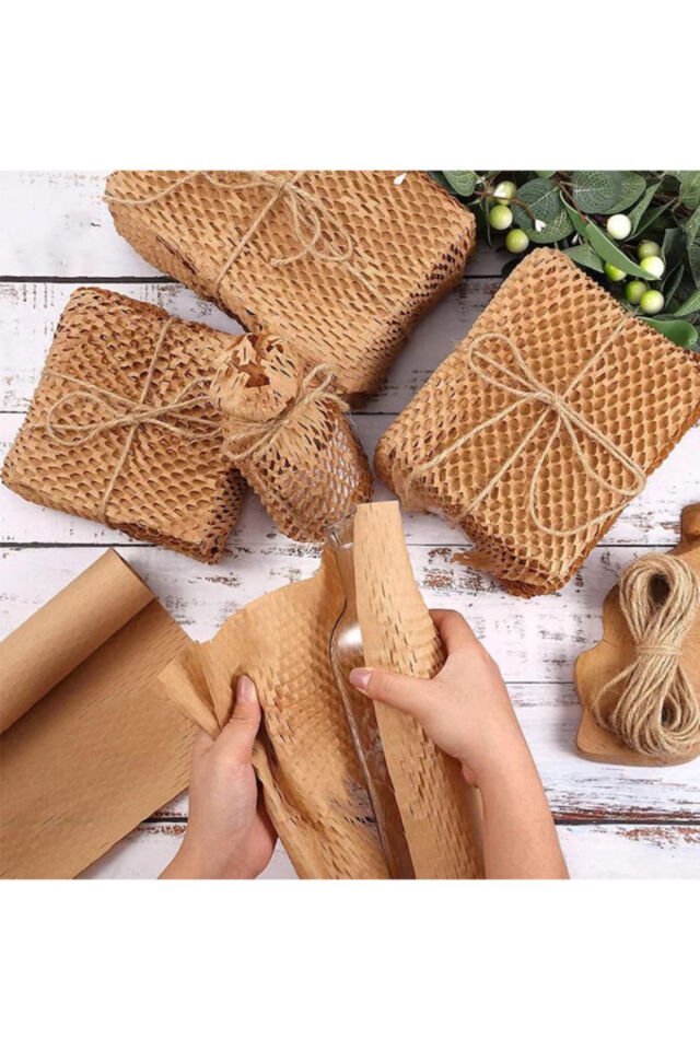 38 cm x 5 Metre Petek Dolgu Ambalaj Kağıdı Paketleme Kağıdı Tabak Bardak Ambalajı Kraft Kağıt