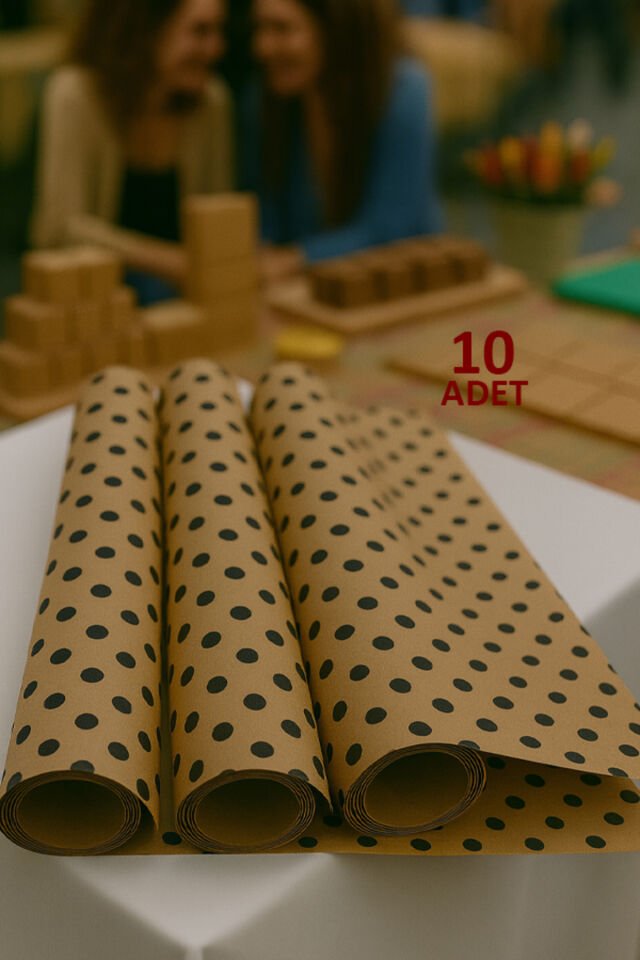 Kraft Siyah Puantiye Ambalaj Kağıdı 10 Adet 70x100cm Hediye Paketleme Hediye Kağıdı Çiçek Kağıdı