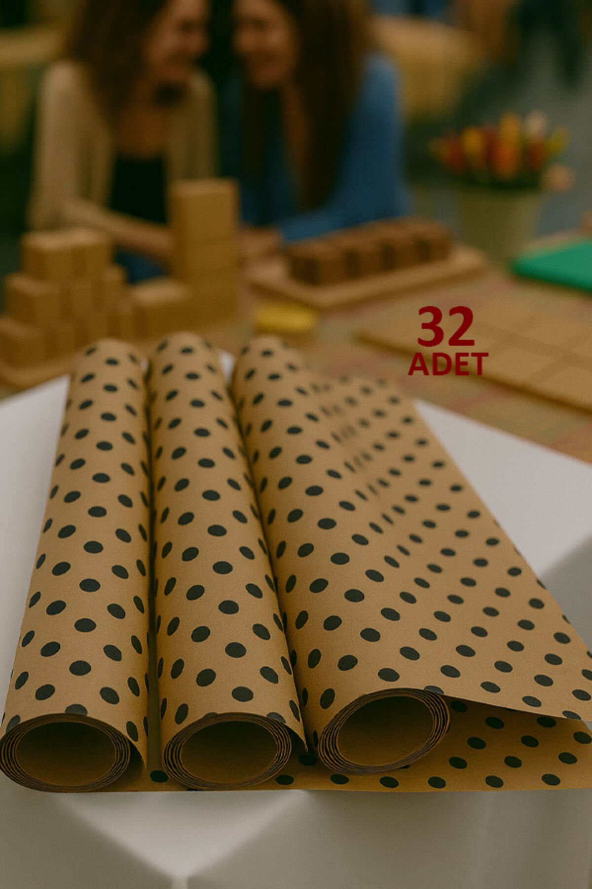 Kraft Siyah Puantiye Ambalaj Kağıdı 32 Adet 70x100cm Hediye Paketleme Hediye Kağıdı