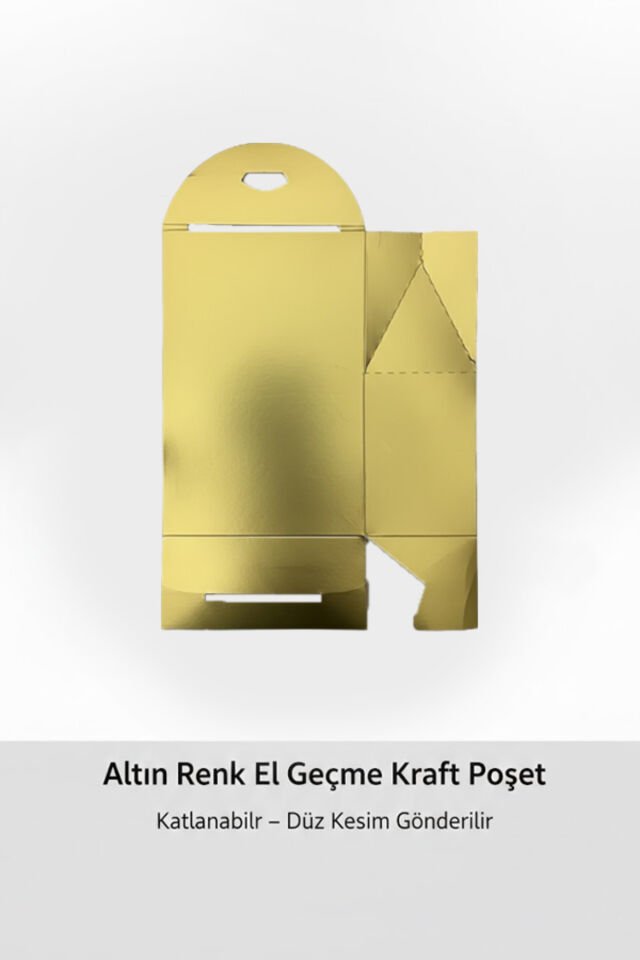 Altın Renk El Geçme Kraft Poşet 2 ADET 15x10x5,5 cm – Katlanabilir Hediye Poşeti Çerezlik Kınalık