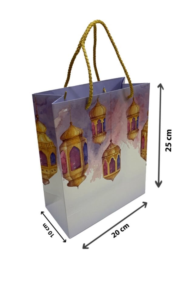 Hediye poşeti 6 Ad. Ramazan Baskılı Hediye Poşeti İpli Beyaz Hediye Poşeti Baskılı Çanta Kraft Çanta