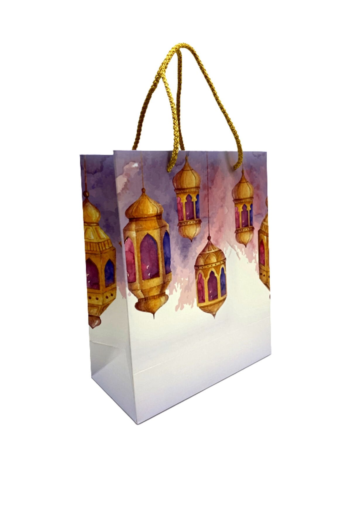 Hediye poşeti 6 Ad. Ramazan Baskılı Hediye Poşeti İpli Beyaz Hediye Poşeti Baskılı Çanta Kraft Çanta