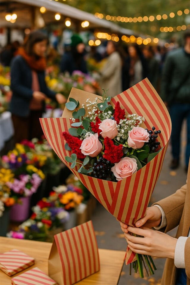 Rustik Paketleme Seti Kağıt- Jüt İp - KırmızıBeyaz İp KIRMIZI Çizgili Hediye Paketi Seti Kraft Kağıt