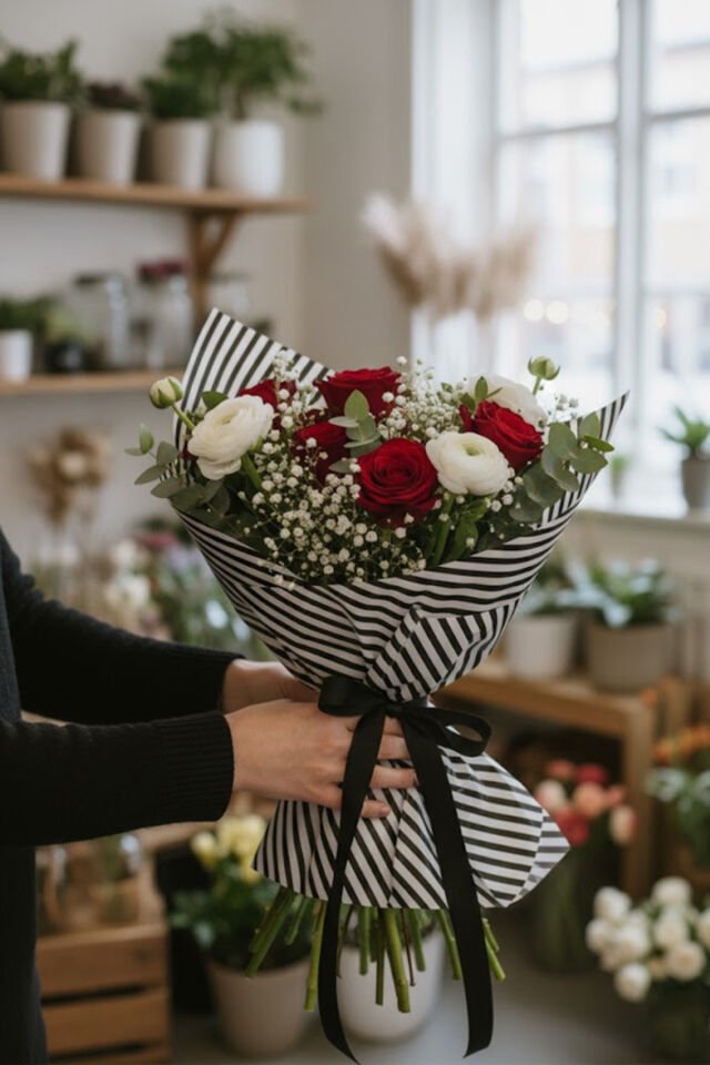 Siyah Beyaz Verev Çizgi Ambalaj Kağıdı 10 Adet 70x100cm Hediye Paketleme Hediye Kağıdı