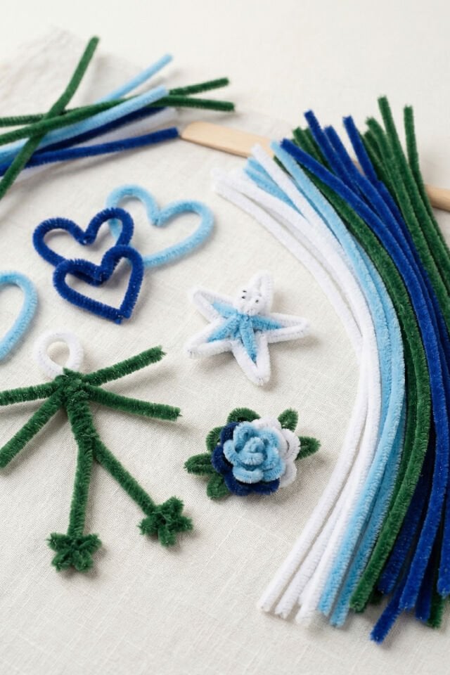 Renkli Şönil Seti 400 Adet - (Beyaz, Mavi, K.Mavi, Yeşil) Çiçek Yapım Seti