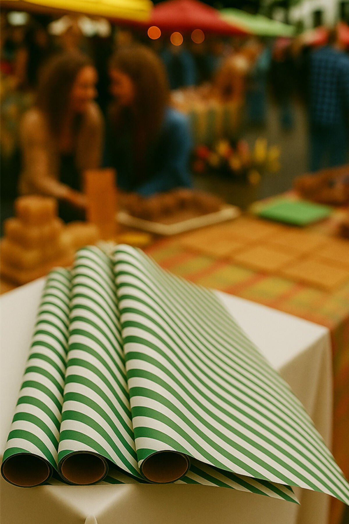 Yeşil Beyaz Verev Çizgi Ambalaj Kağıdı 10 Adet 70x100cm Hediye Paketleme Hediye Kağıdı