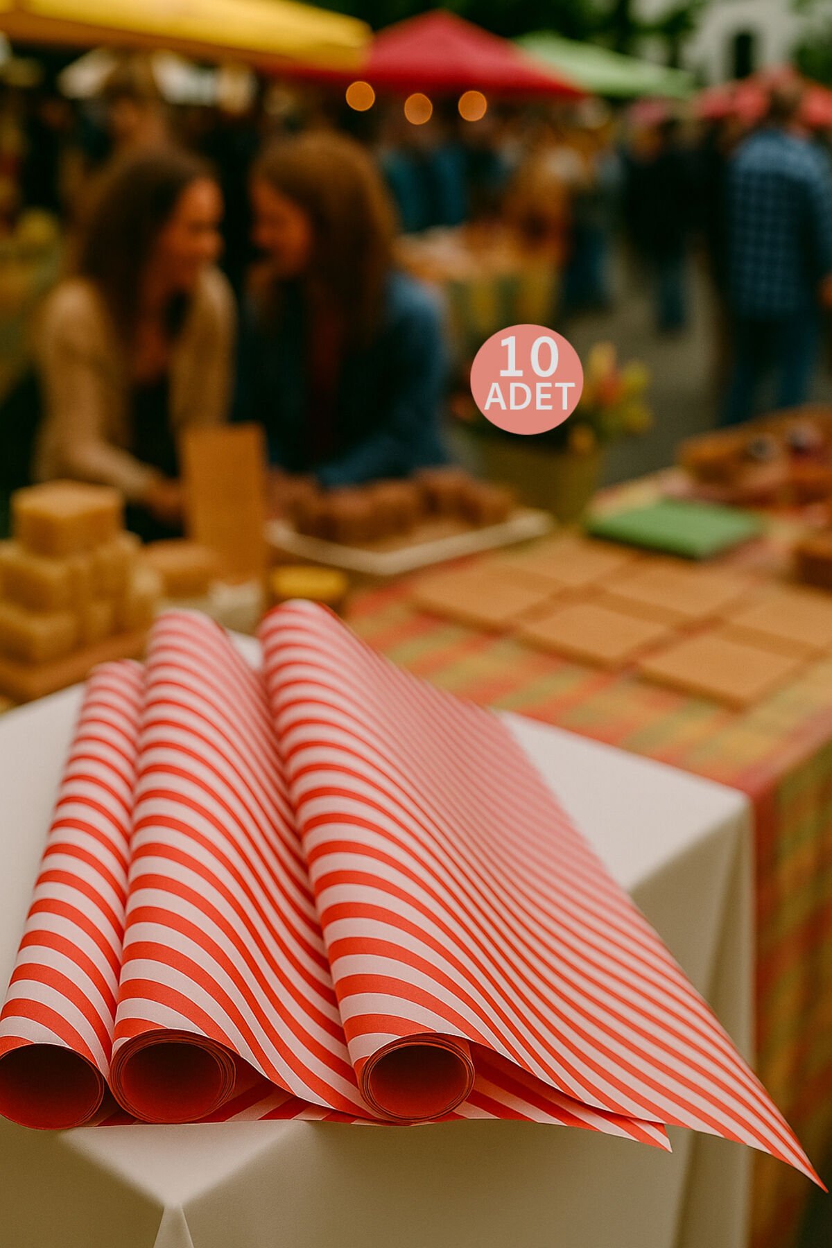 Kırmızı Beyaz Verev Çizgi Ambalaj Kağıdı 10 Adet 70x100cm Hediye Paketleme Hediye Kağıdı