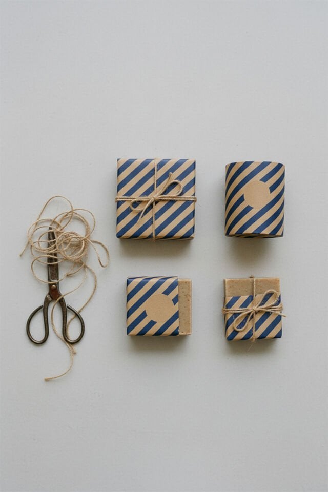 Kraft Lacivert Verev Çizgi Ambalaj Kağıdı 10 Adet 70x100cm Hediye Paketleme Hediye Kağıdı