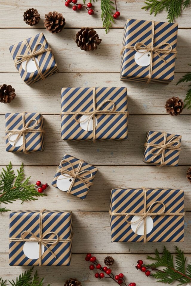 Kraft Lacivert Verev Çizgi Ambalaj Kağıdı 10 Adet 70x100cm Hediye Paketleme Hediye Kağıdı