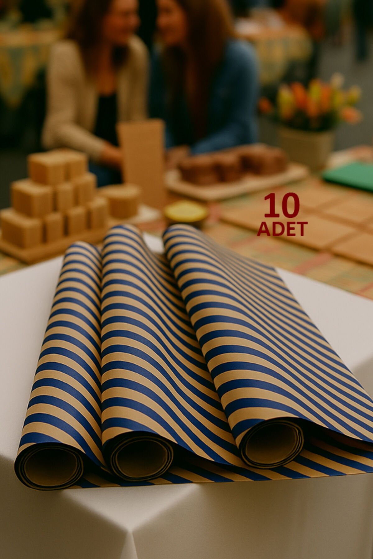 Kraft Lacivert Verev Çizgi Ambalaj Kağıdı 10 Adet 70x100cm Hediye Paketleme Hediye Kağıdı