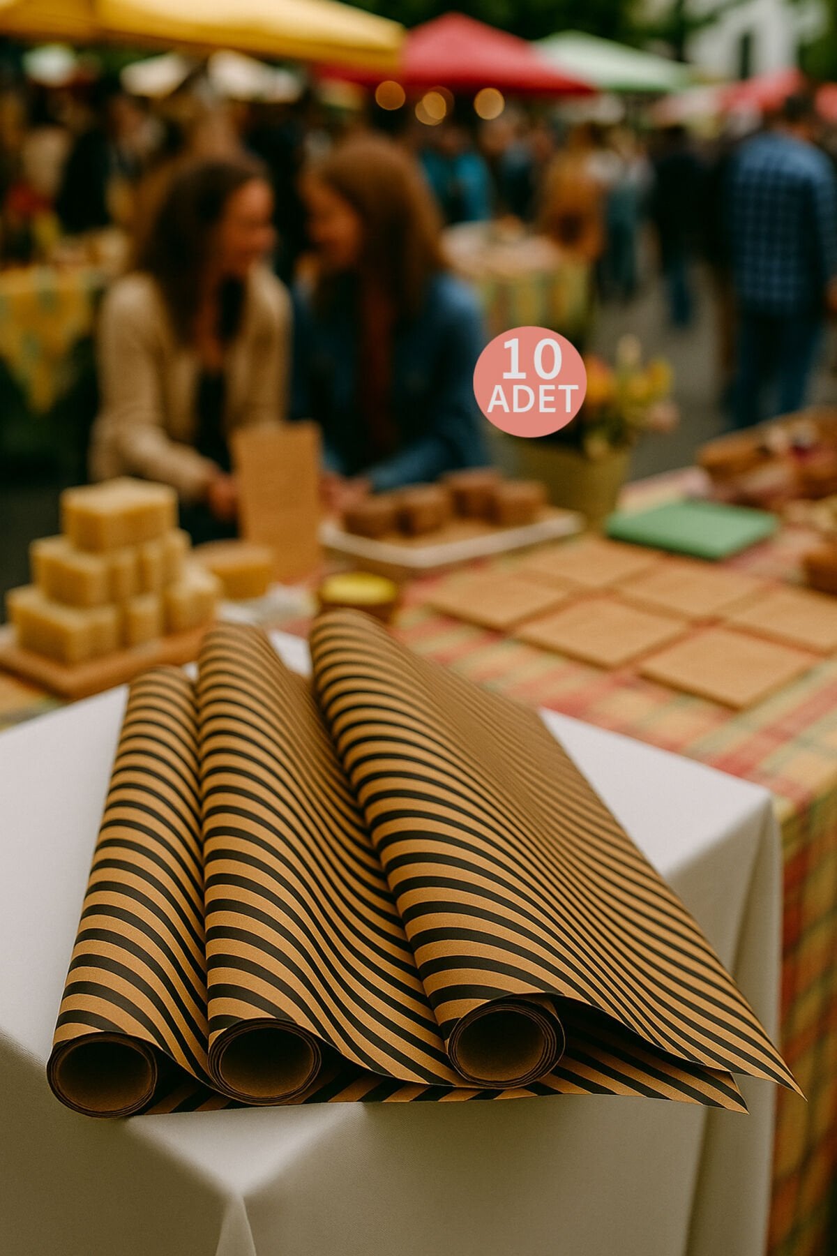 Kraft Siyah Verev Çizgi Ambalaj Kağıdı 10 Adet 70x100cm Hediye Paketleme Hediye Kağıdı