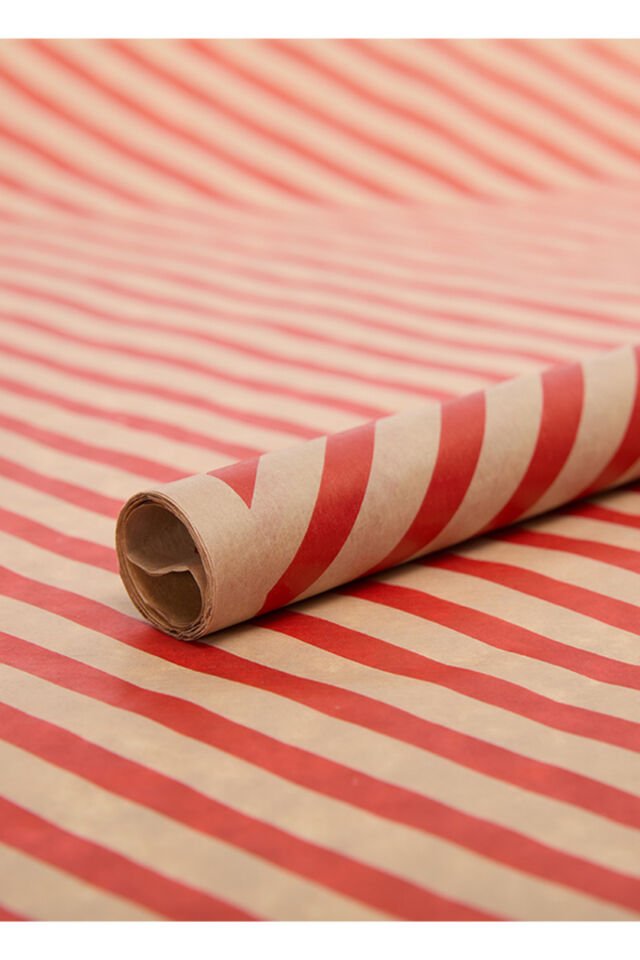 Kraft Kırmızı Verev Çizgi Ambalaj Kağıdı 10 Adet 70x100cm Hediye Paketleme Hediye Kağıdı