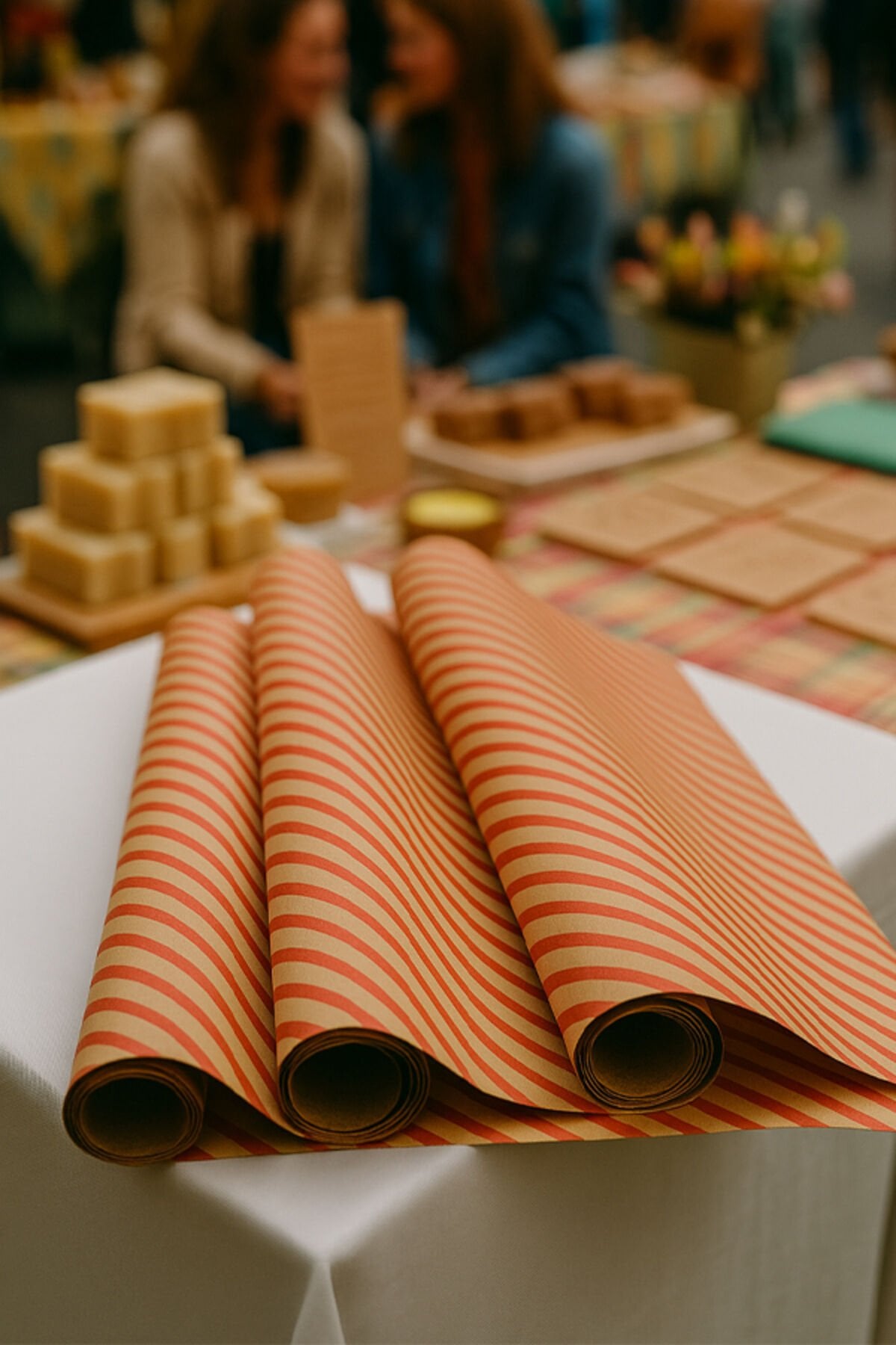 Kraft Kırmızı Verev Çizgi Ambalaj Kağıdı 10 Adet 70x100cm Hediye Paketleme Hediye Kağıdı