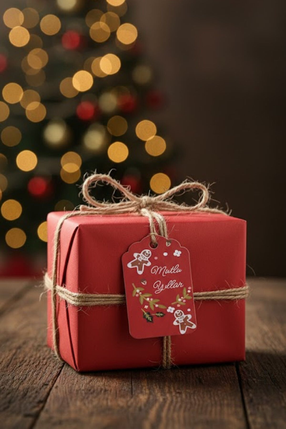 Yılbaşı Hediye Etiketi 50 Adet – Mutlu Yıllar Tasarımlı Kırmızı Sallantı Kart