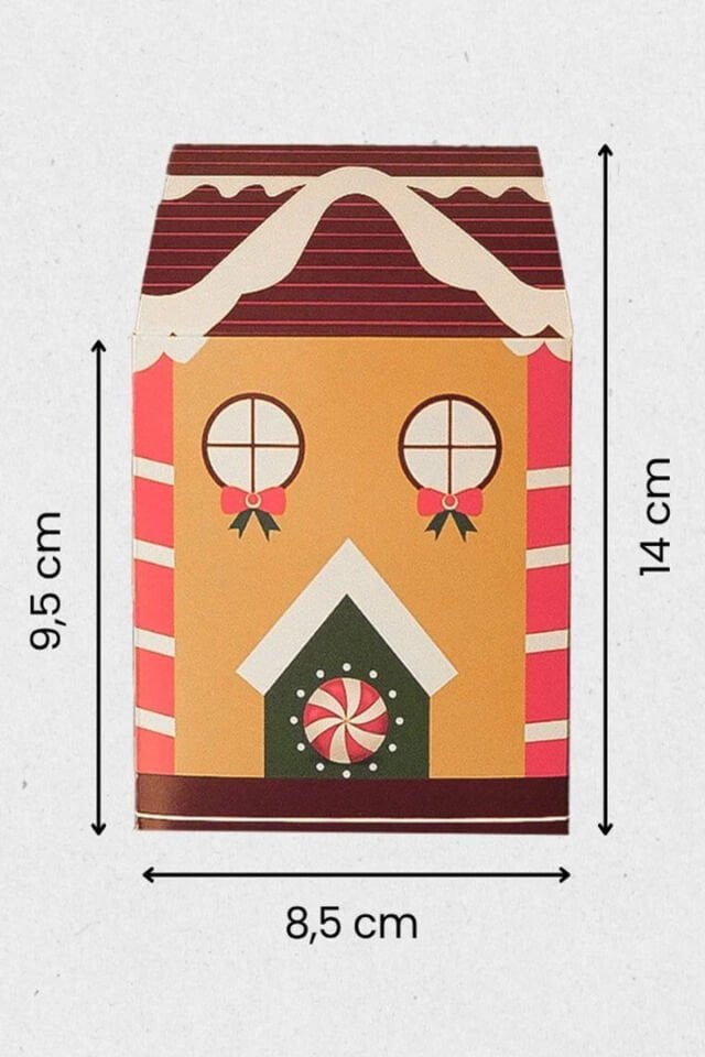 Yılbaşı Ev Kutu Kahvei Desen Çatı 6 Adet - 8.5x9.5x14 cm – Hediye Kutusu Karton Noel Evi Tasarım