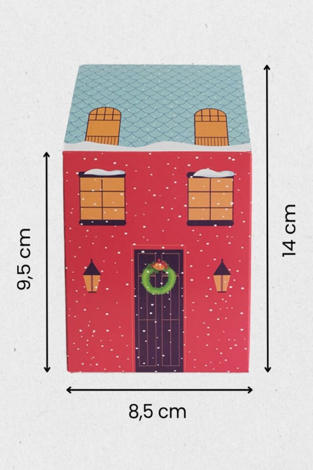 Yılbaşı Ev Kutu Tuğla Desen Çatı 12 Adet - 8.5x9.5x14 cm – Hediye Kutusu Karton Noel Evi Tasarım