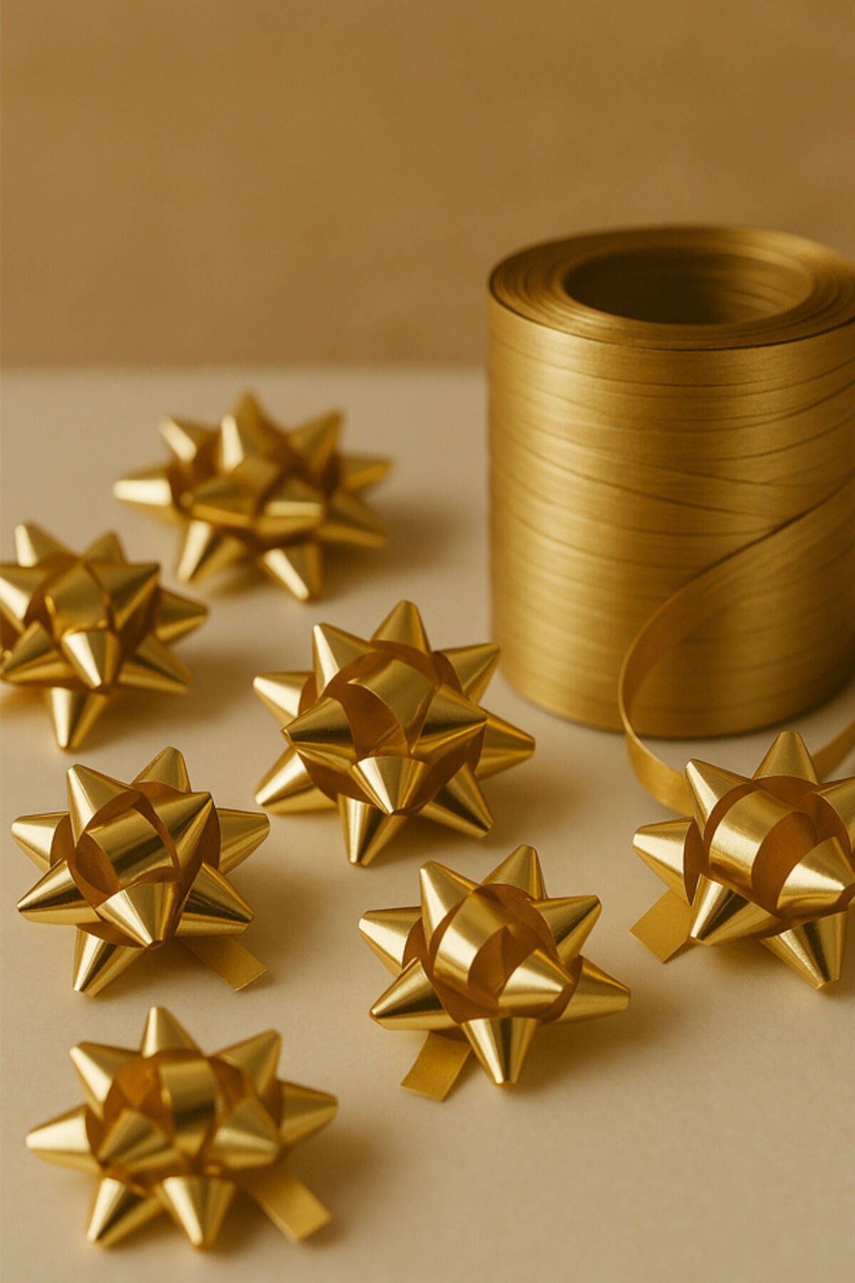 Altın Yapışkanlı Rafya 12 ADET Fiyonk Rafya Yıldız Kendinden Yapışkanlı Yıldız