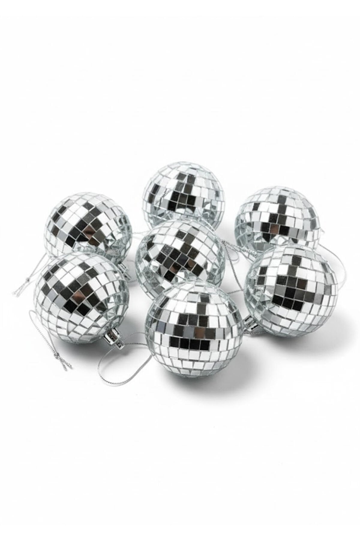 Aynalı Gümüş Disco Topu 6 cm – 6’lı Set Yılbaşı ve Parti Süsü Yılbaşı Topu