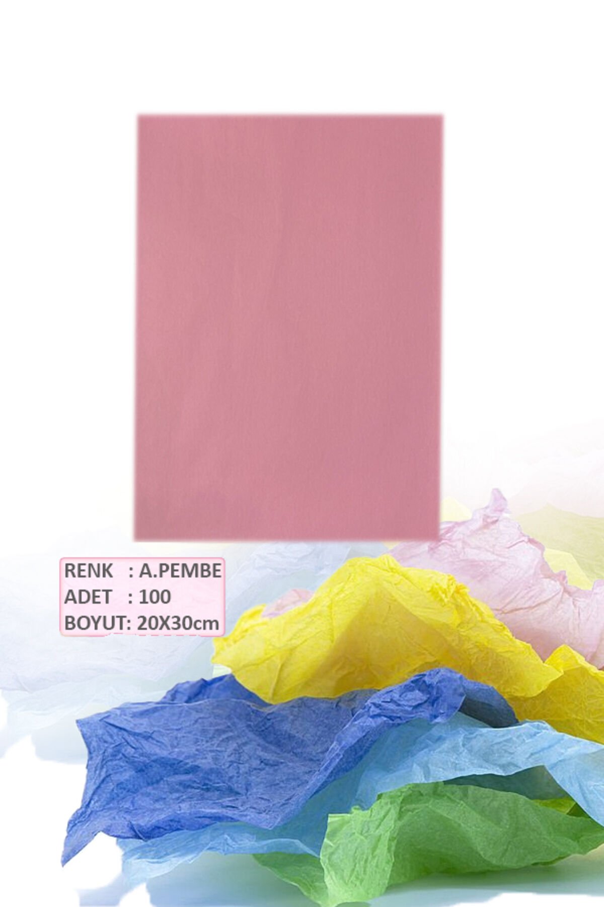A4 Pelur Kağıdı 100 Adet Pelur Kağıt Renkli 100'lü Pelur Kağıdı Açık Pembe Tissue Paper