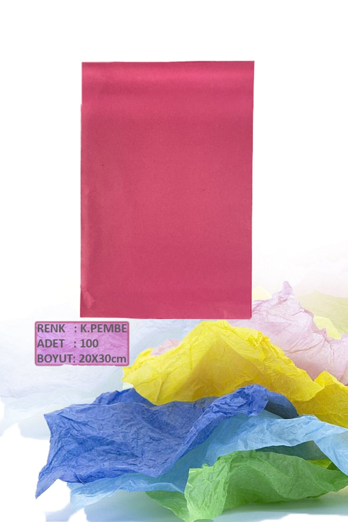 A4 Pelur Kağıdı 100 Adet Pelur Kağıt Renkli 100'lü Pelur Kağıdı KOYU PEMBE Tissue Paper