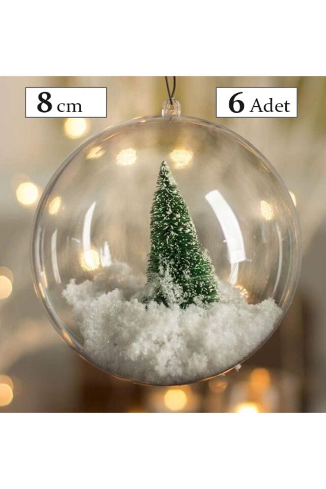 Şeffaf Mika 8 cm 6 ADET Küre Şeffaf Küre Hediyelik Akrilik Küre Yılbaşı Süsü Top