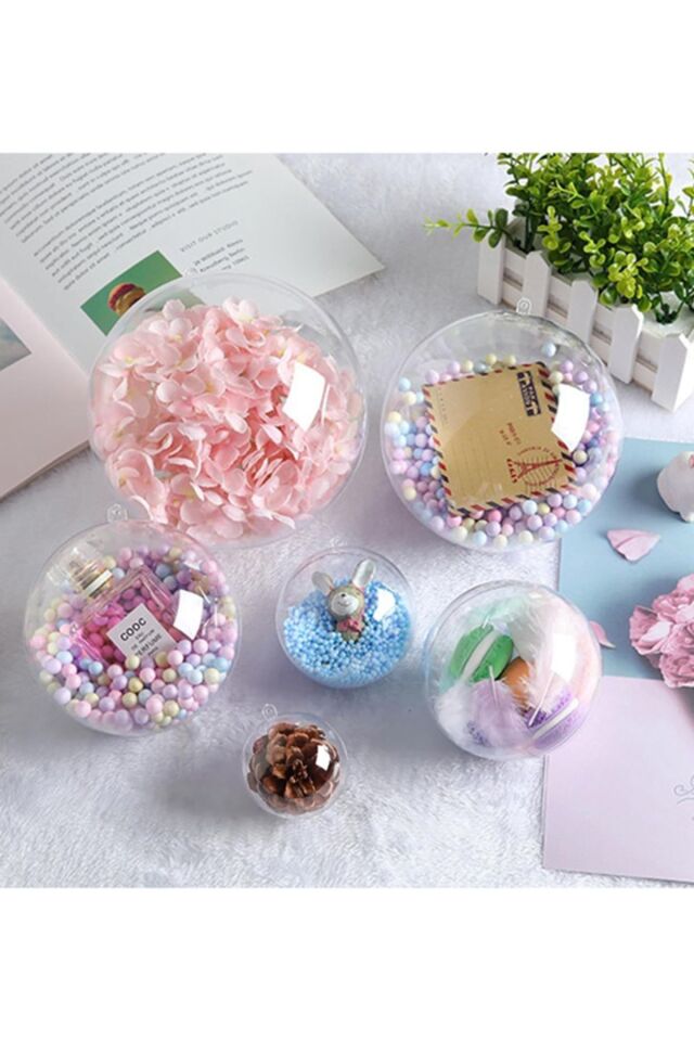 Şeffaf Mika 8 cm 6 ADET Küre Şeffaf Küre Hediyelik Akrilik Küre Yılbaşı Süsü Top