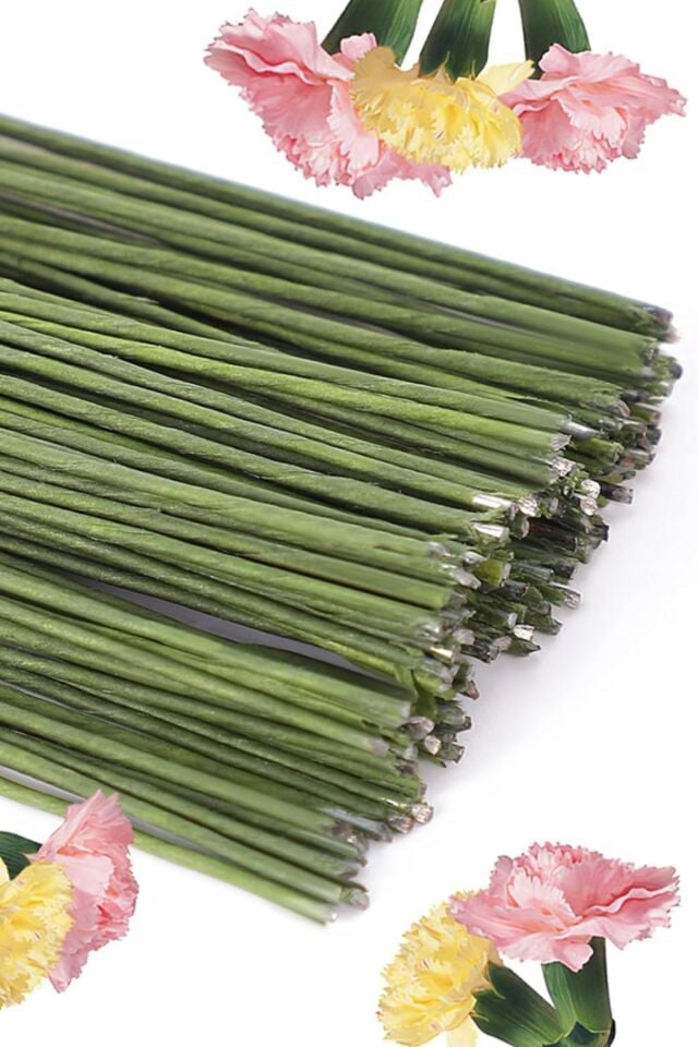 Çiçek Teli 1.5mm 9 Adet Çiçek Yapımı Yapay Çiçek Dalı Çiçek Bandı Sarılı Metal Çiçek Teli