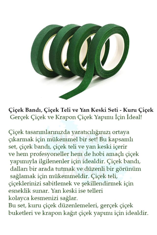 Çiçek Yapım Seti Aksesuarları 64 Parça Çiçek Bandı ve Çiçek Teli Yapışkanlı Çiçek Bandı Set