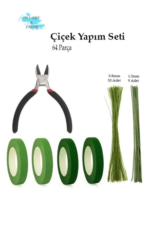 Çiçek Yapım Seti Aksesuarları 64 Parça Çiçek Bandı ve Çiçek Teli Yapışkanlı Çiçek Bandı Set