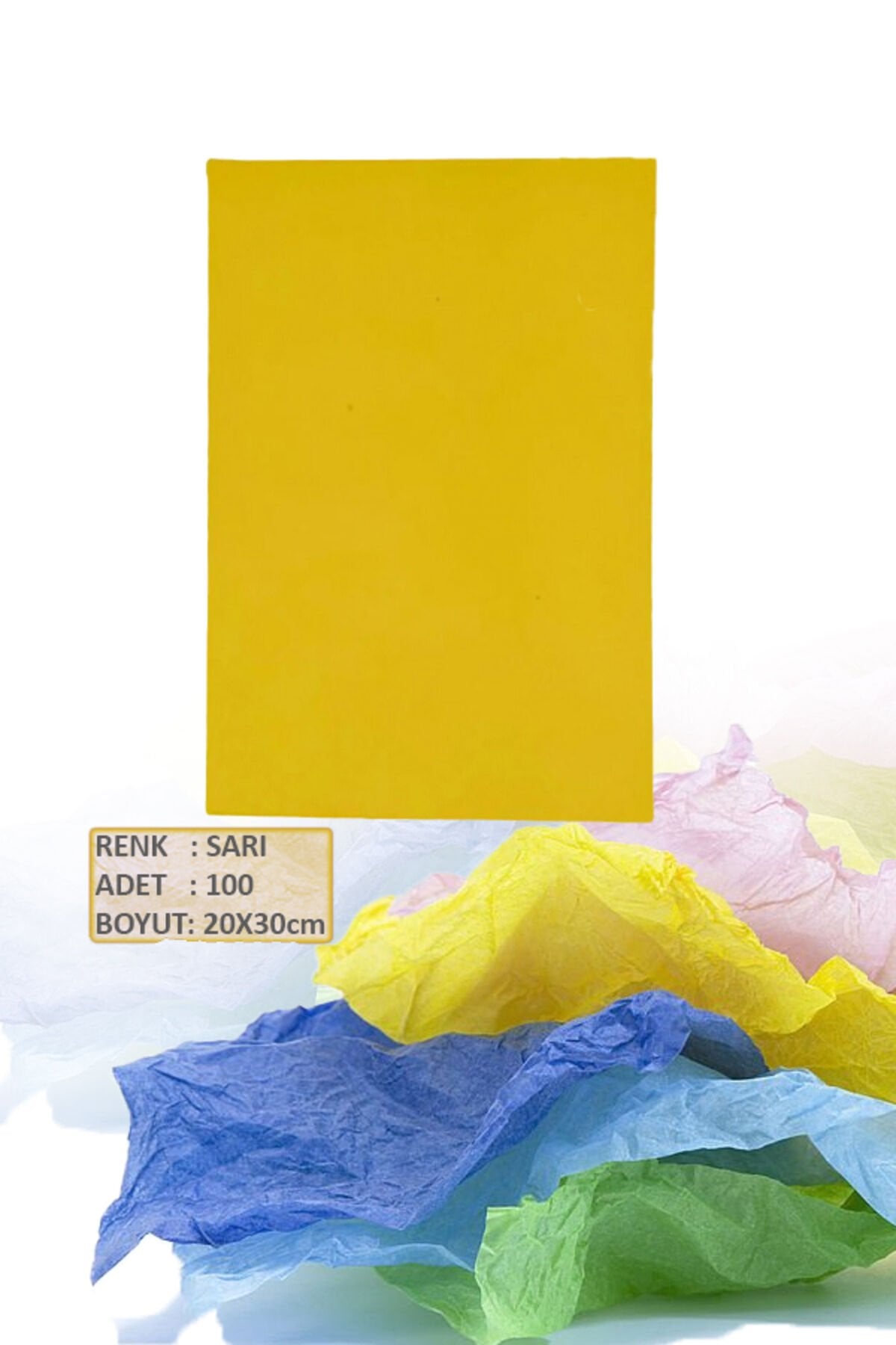 A4 Pelur Kağıdı 100 Adet Pelur Kağıt Renkli 100'lü Pelur Kağıdı SARI Tissue Paper