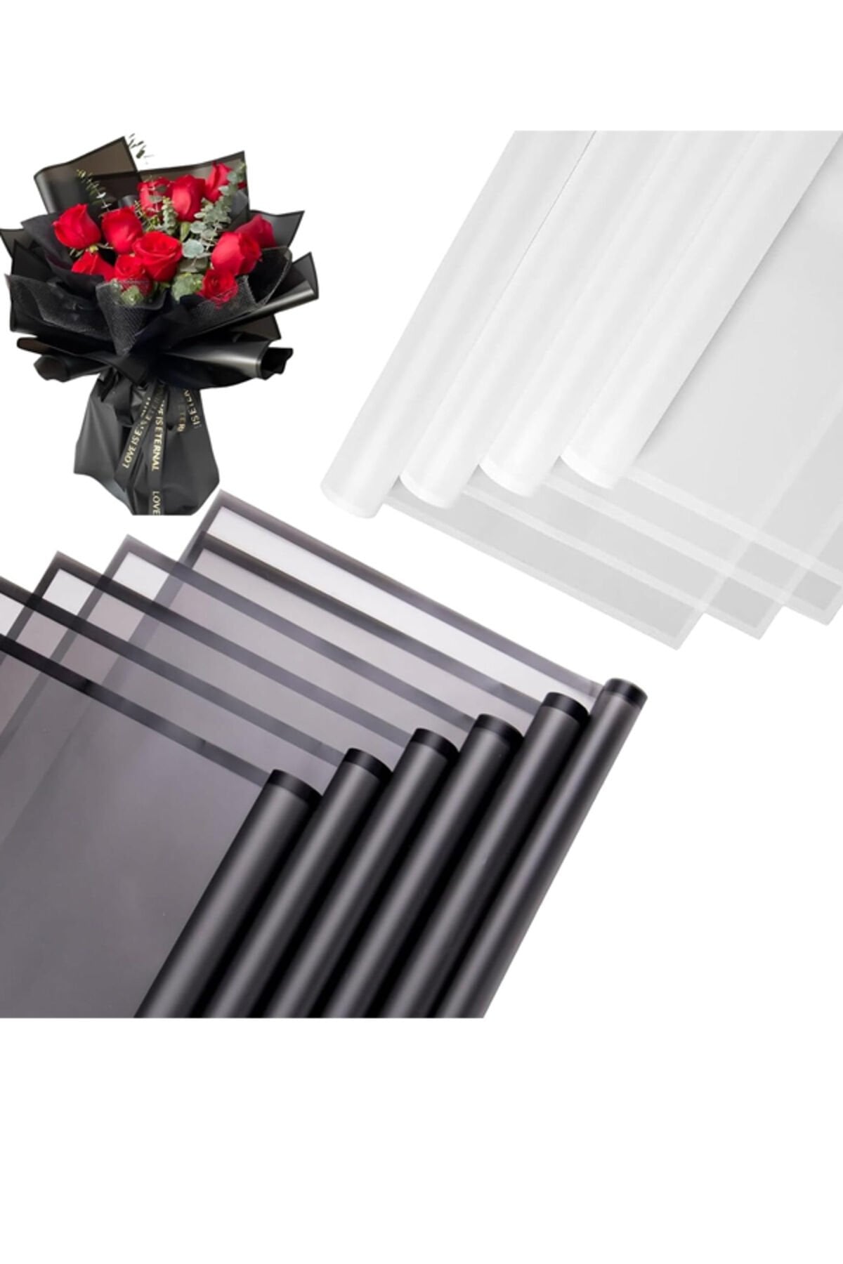 Çiçek Kağıdı Çiçek Beyaz ve Siyah Set 8 Adet Buket Ambalaj Kağıdı
