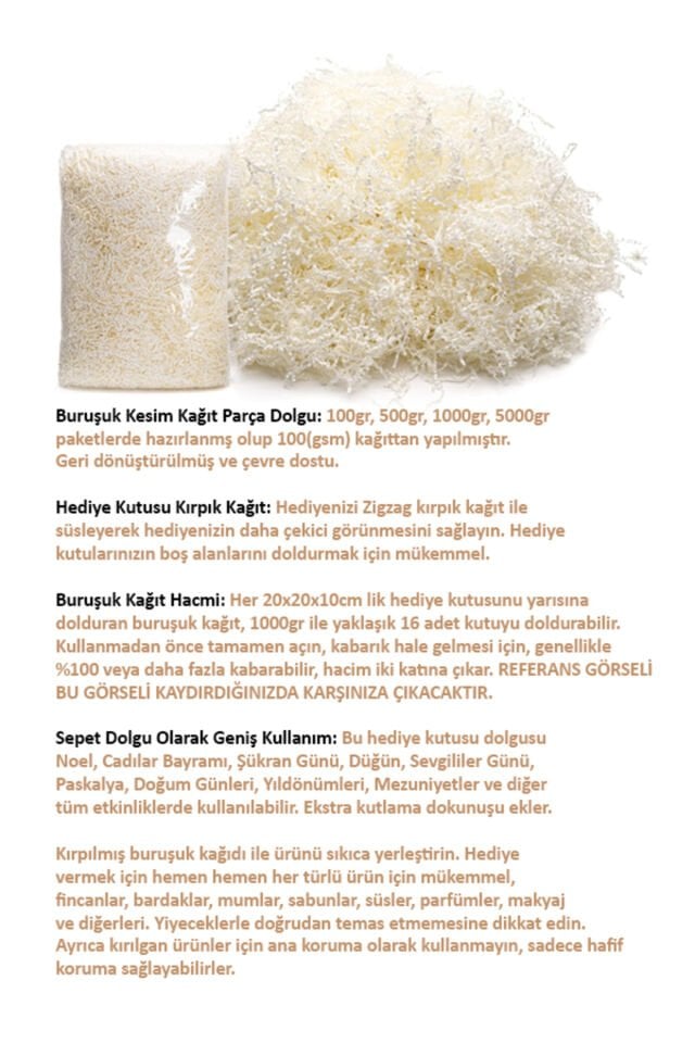 Zigzag Kırpık Kağıt 1000gr. Beyaz 1ad. Kutu İçi Dolgu Malzemesi Pelur Kırpıntı Süs Dolgu Malzemesi