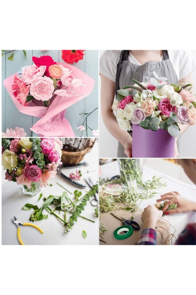 Yapışkanlı Çiçek Bandı ve Çiçek Teli 53Parça Çiçek Sarma Bandı 3 Adet Yeşil Çiçek Teli No:26 50 Adet