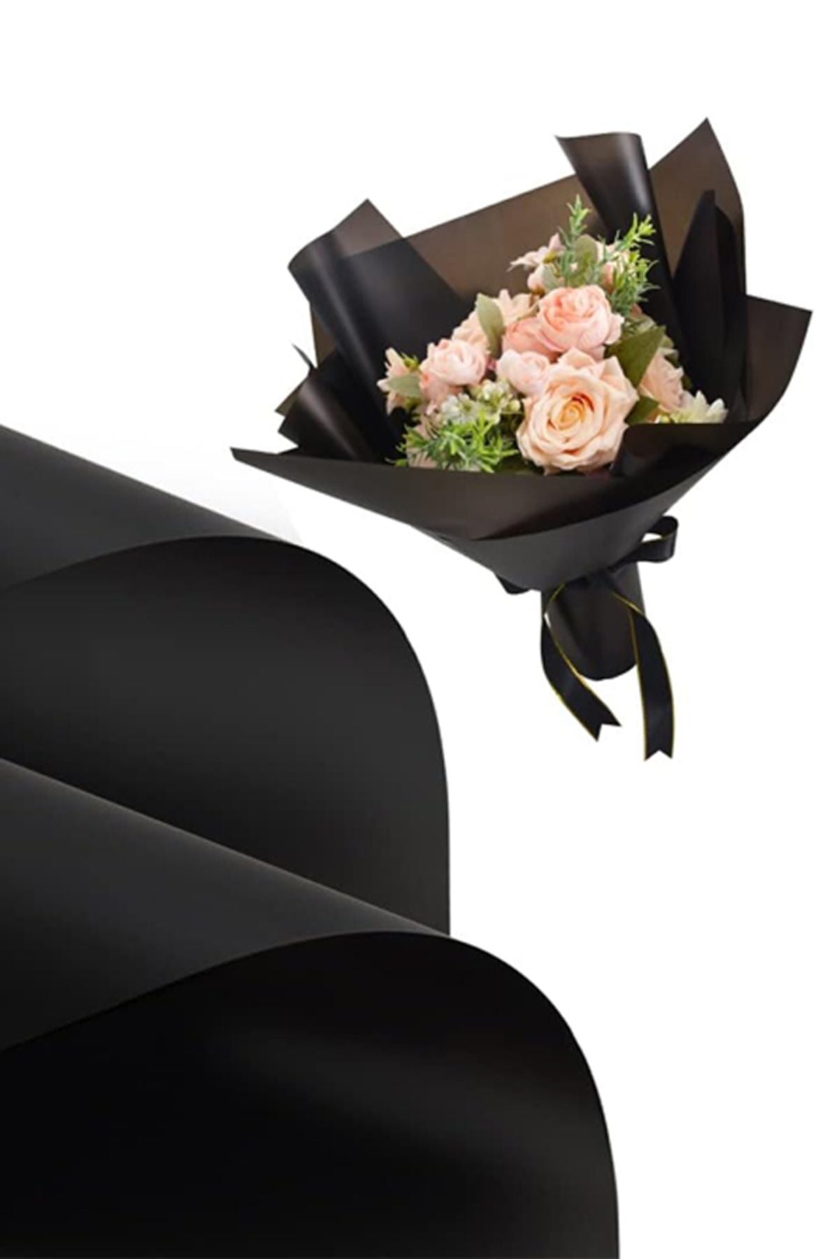 Çiçek Ambalaj Kağıdı Siyah 58x58cm 4 Adet Mat Çiçek Kağıdı Su Geçirmez OPP Çiçek Kağıdı