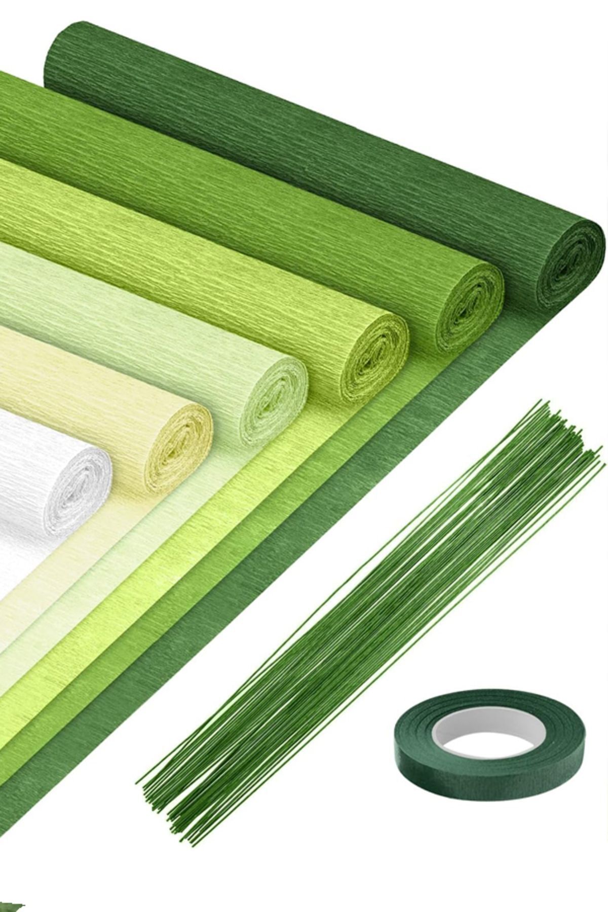 İtalyan Krapon Kağıdı Çiçek Yapım Seti 180gr Krapon Kağıdı 250x50cm:6 Adet Yeşi̇ltonlari