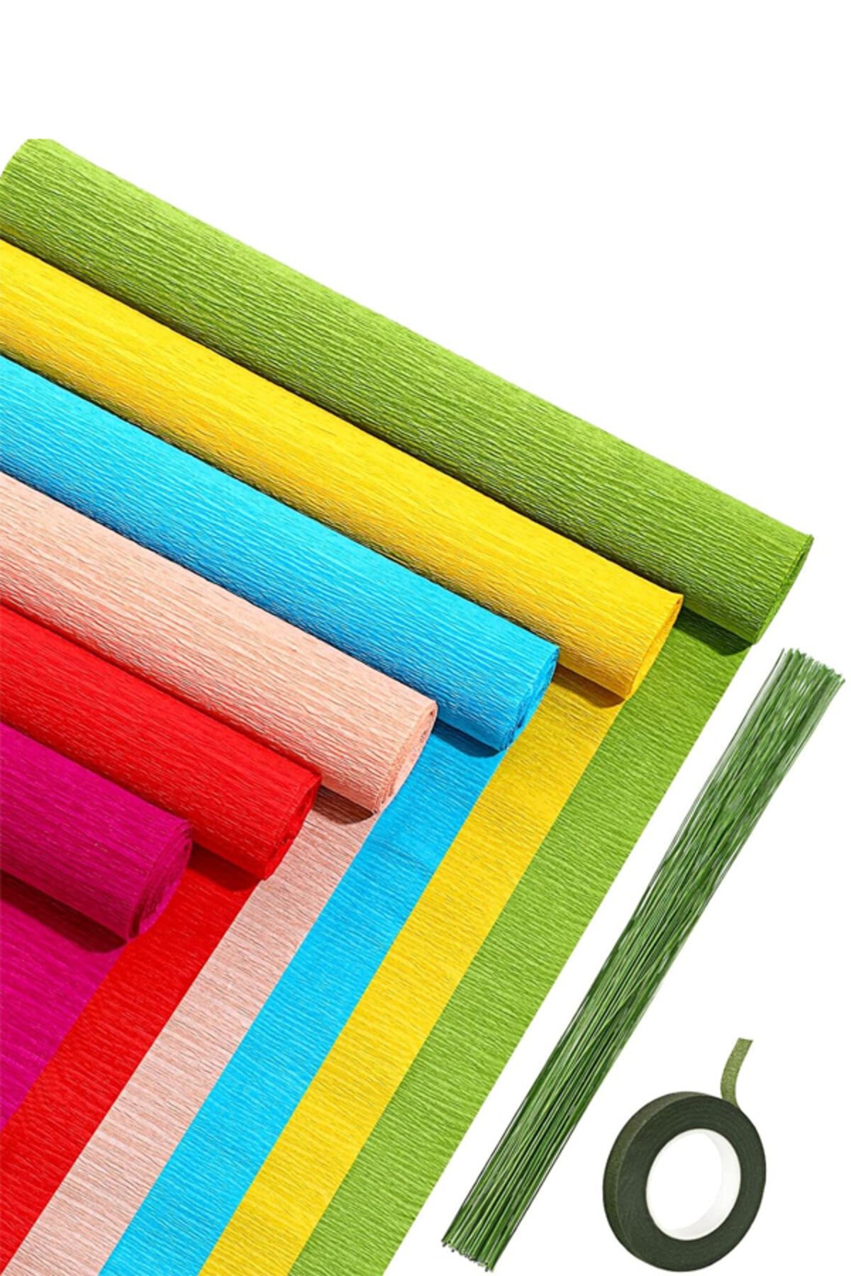 İtalyan Krapon Kağıdı Çiçek Yapım Seti 180gr Krapon Kağıdı 250x50cm:6 Adet Karışık Tonlar Karişik