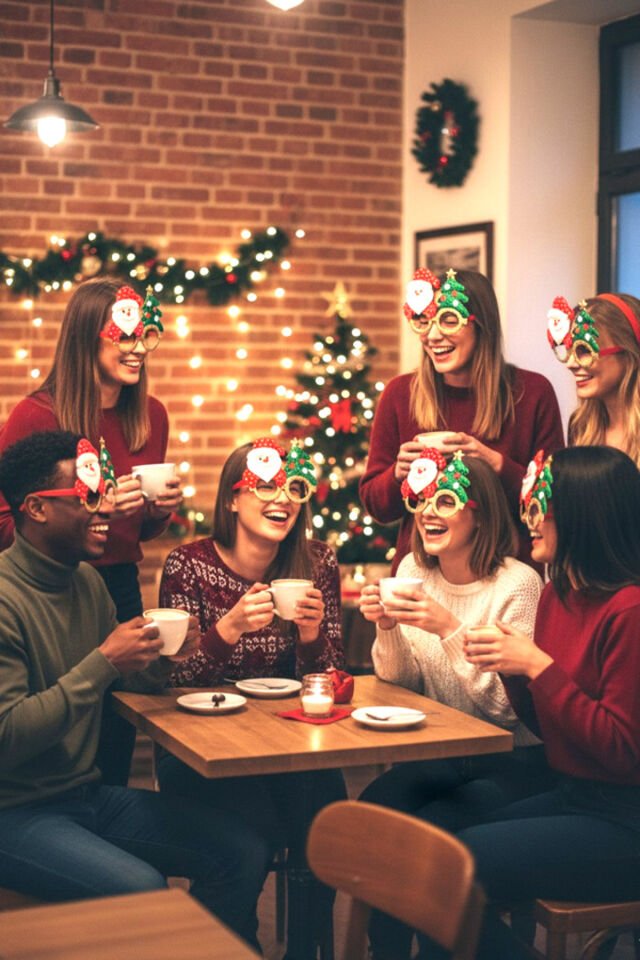 Yılbaşı Parti Gözlüğü – 1 ADET - Noel Baba ve Çam Ağacı Desenli Komik Aksesuar CK1 Kirmizi