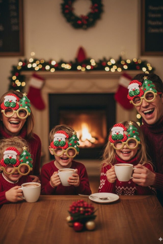 Yılbaşı Parti Gözlüğü – 1 ADET - Noel Baba ve Çam Ağacı Desenli Komik Aksesuar -Altin