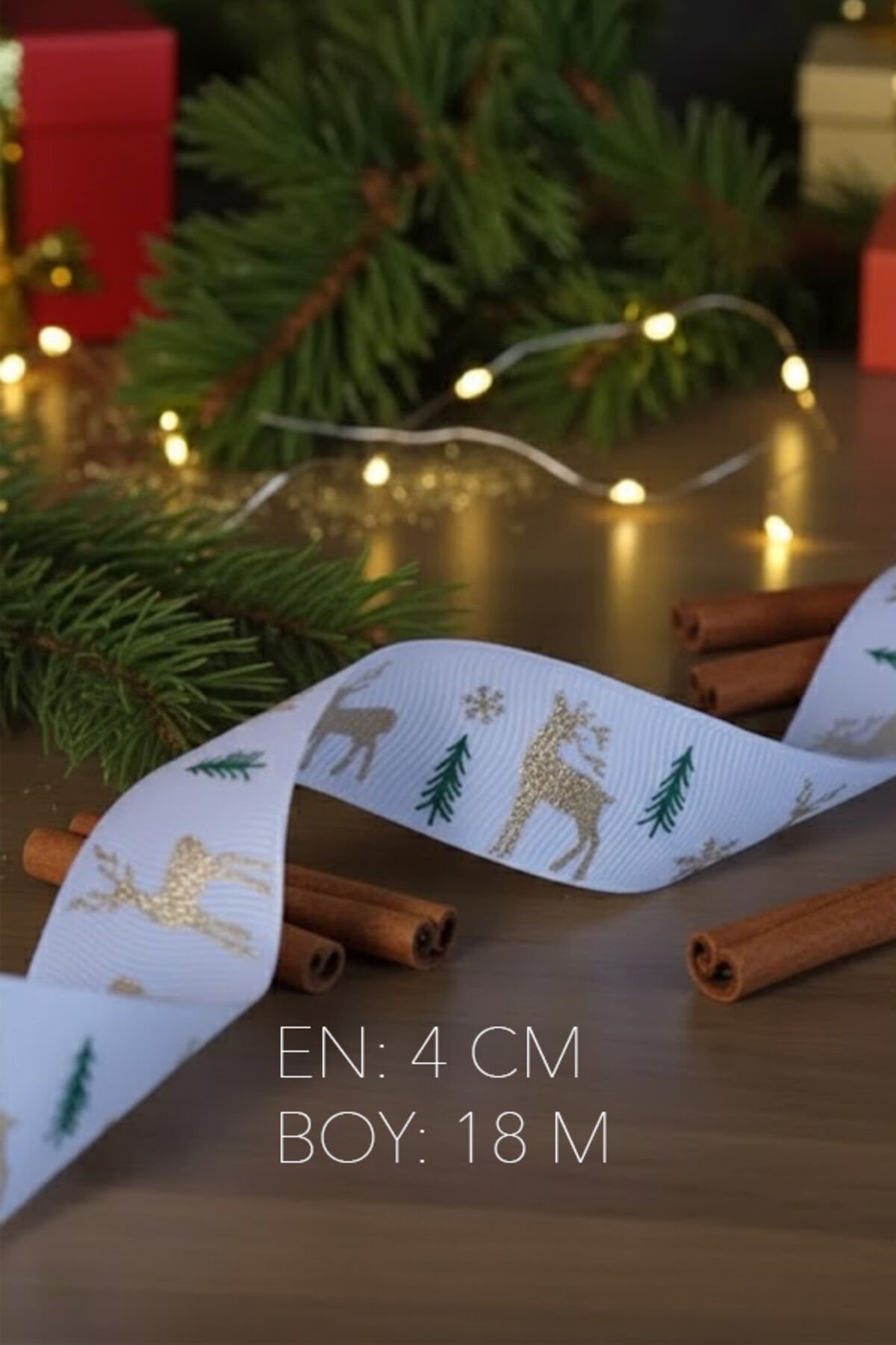 Nordic Gold Yılbaşı Kurdelesi 18 Metre / 4.5 Cm – Hediye Paketleme, Süsleme ve Şerit Kurdele Beyaz Üzeri Desenli