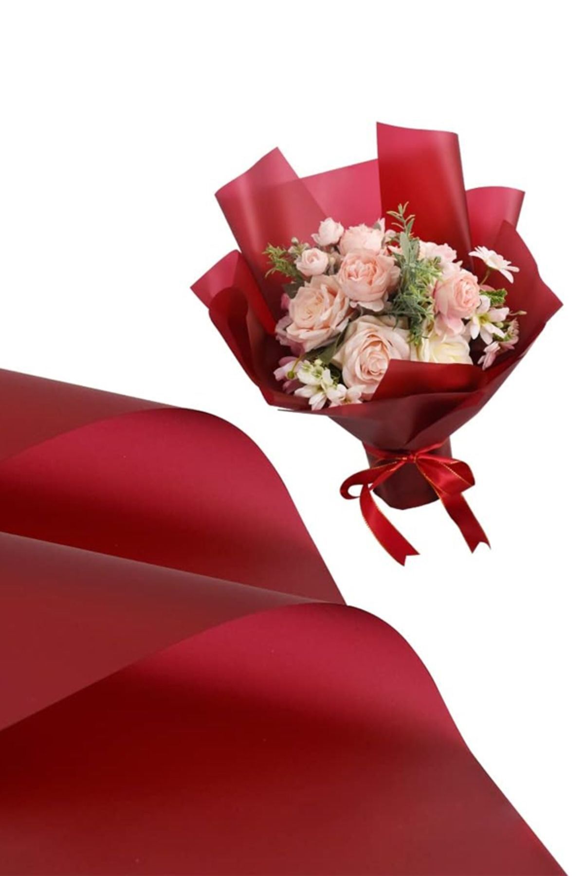 Çiçek Ambalaj Kağıdı Siyah 58x58cm 4 Adet Mat Çiçek Kağıdı Su Geçirmez OPP Çiçek Kağıdı Kırmızı